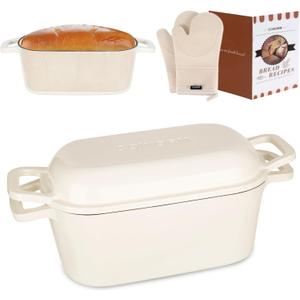 Oval Enameled Cast Iron Dutch Oven with Lid - 3.6QT Sourdough Bread Pans for Baking (Cream White)