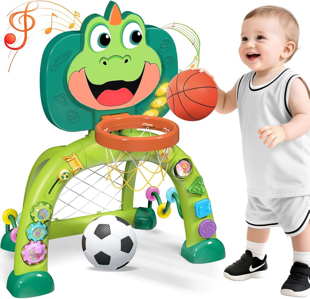 Marstone Baby Boy Toys for 1 2 3 Year Old Gifts: Toddler Basketball Hoop and Soccer Goal Activity Center Toys with Sound and Music for Kids, Girls 1-3, Interactive 1st First Birthday Present