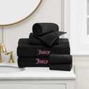 Juicy Couture Alyssa Luxurious 6 Piece Bath Towel Set - (2) Bath Towels, (2) Hand Towels, and (2) Washcloths - Black Premium Bathroom Towel Set