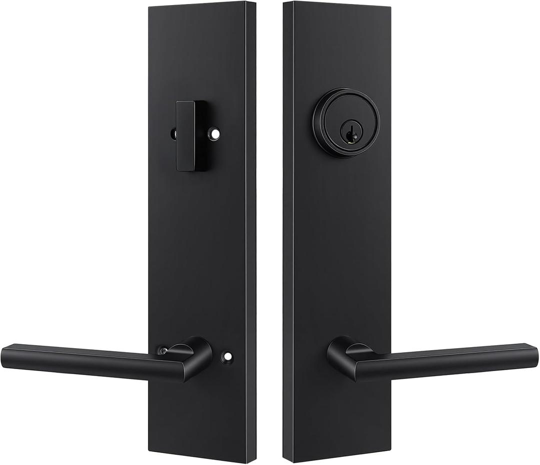 Goldenwarm Black Front Door Handle and Deadbolt Set, Matte Black Heavy-Duty Zinc Alloy Exterior Door Lock Set, Keyed Alike Modern Reversible Lever, 1-Pack