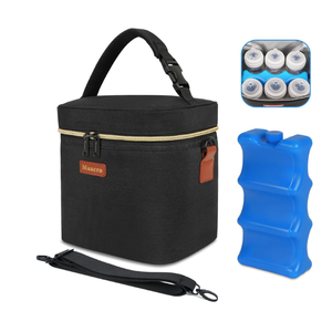 Mancro Breastmilk Cooler Bag with Ice Pack, Fits 6 Baby Bottles Up to 9 Ounce Insulated Baby Bottle Bag, Breast Milk Cooler on The go with Strap, Bottle Storage Bag for Nursing Mom Daycare, Black 