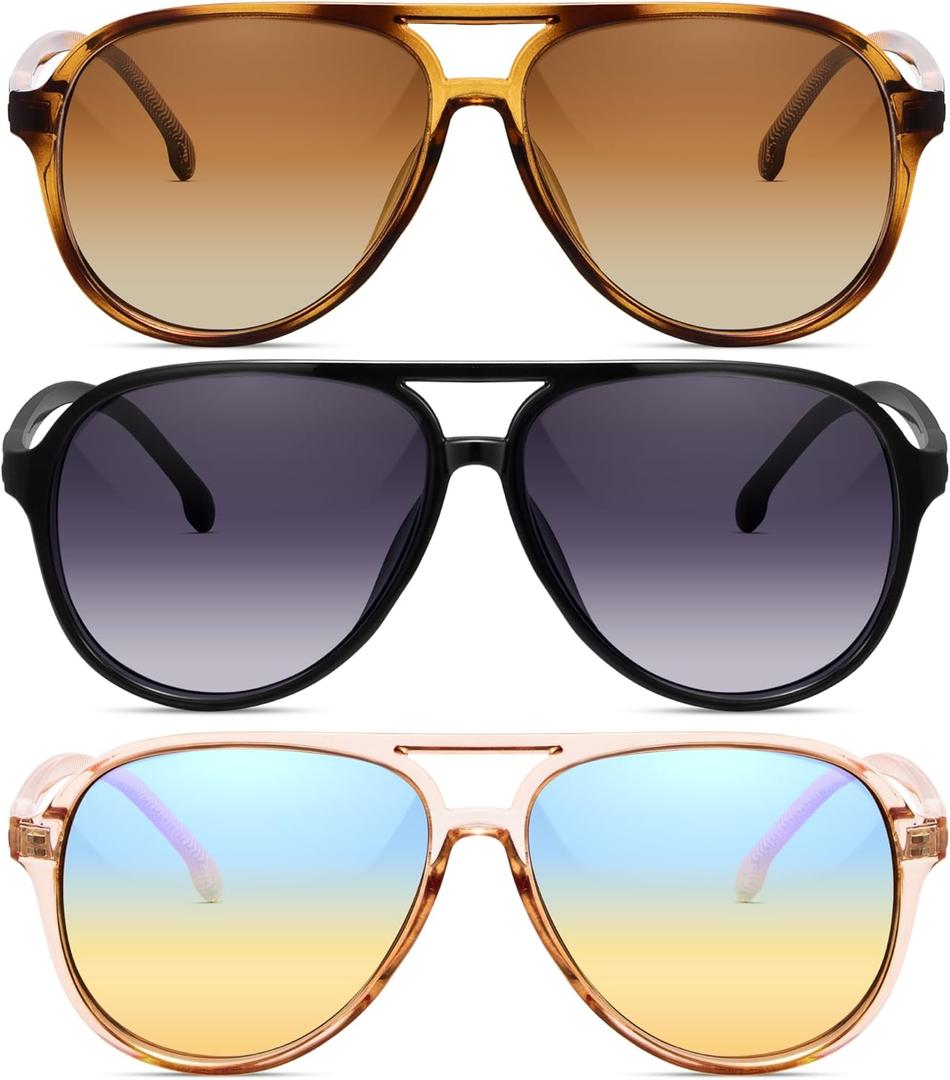 livho Trendy Polarized Aviator Sunglasses Women Men, Retro Sun Glasses for Women Men 2025, Oversized UV Protection Shades (Tortoise Brown + Black/Grey + Clear Brown/Green Gradient Brown)