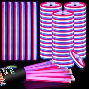 Lenwen 60 Pcs Red White and Blue Glow Sticks Bulk Glow Stick Necklaces Light up Bracelets with Connectors Glow in the Dark Party Supplies for Adults Neon Birthday 4th of July Party(Red, White, Blue)