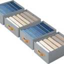 DIMJ Large Wardrobe Clothes Organizers - Foldable Closet Clothing Organizer for Jean Sweater Shirt Pants Underwear Bra, Divided Clothes Drawer, Grey Closet Shelf Organizer Boxes (4 Pack, Gray)