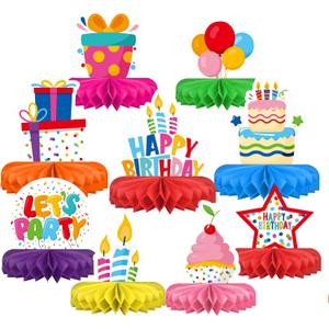 Happy Birthday Decorations Set - Colorful Themed Honeycomb Centerpiece, Table Decoration for Kids' Birthday Party Supplies