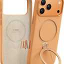 TORRAS Q3 Silicone 360 Spin for iPhone 17 Pro Case with Stand, Fit for MagSafe, Magnetic Ring Stand with Camera Control, Liquid Silicone Rubber Soft Phone Case for iPhone 17 Pro 6.3'', Pastel Orange