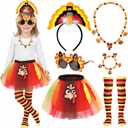 6pcs Turkey Costume Women Girls, Turkey Trot Gear with Turkey Tutu Glasses Socks, Thanksgiving Headbands Necklace (Kids)