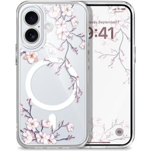 For iPhone 17 Case, Ultra Thin Magnetic Transparent Compatible with MagSafe for iPhone 17 Phone Cover 6.3 inch, Plum Blossom