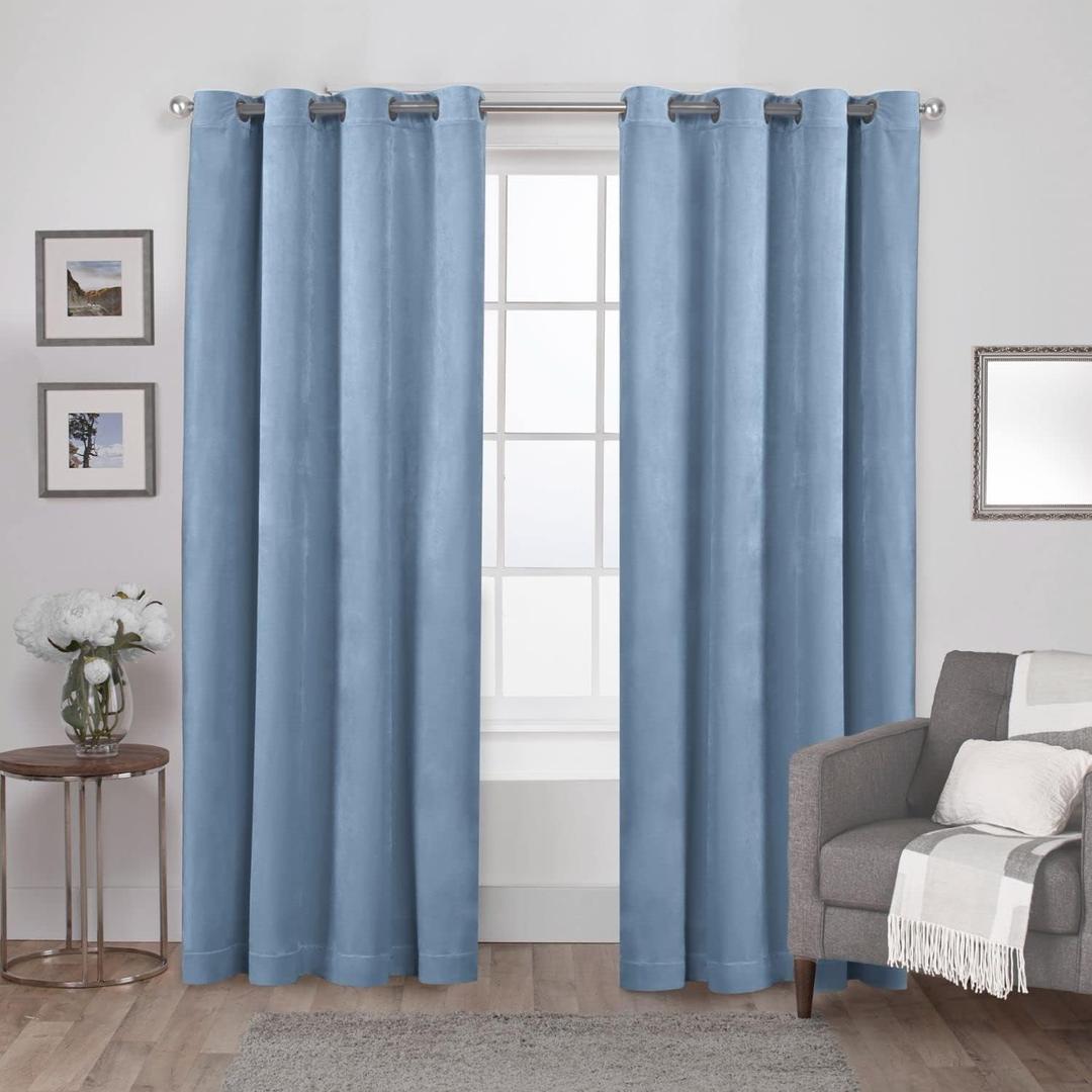 Exclusive Home Velvet Heavyweight Light Filtering Grommet Top Curtain Panel Pair, 54"x84", Slate Blue