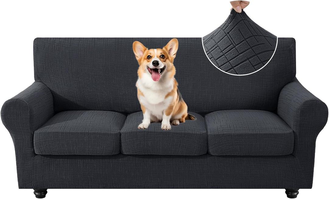 CYCMCAO 4 Piece Stretch Sofa Covers for 3 Cushion Couch, Non Slip Couch Covers for Sofa, Sofa Covers for Pets Washable, Couch Covers for Dogs,Kids (Charcoal Gray), 71"-91" (3 Cushion Sofa)