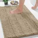 Yimobra Bathroom Rug Mat, Non Slip and Super Absorbent Bath Mat, Machine Washable Quick Dry, Ultra Plush Chenille Shower Rugs for Bathroom Floor Sink Tub and Shower Outside, Camel 24 x 17