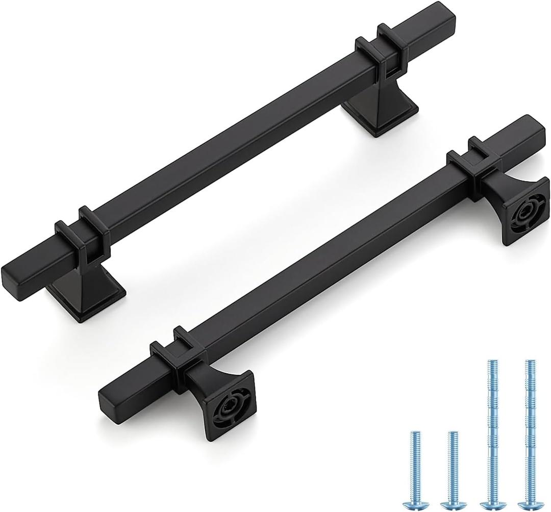 30 Pack 5 inch BlackCabinet Handles Square Zinc-Alloy Pulls for Kitchen Dresser Closet and Bathroom Cabinets Hardware