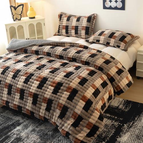 PAJEO Flannel Sherpa King Size Comforter Set, Soft Warm Reversible Plush Bedding Comforter with 2 Pillow Shams, Cozy Fluffy Blanket for Winter, All Season Bedroom Bedding Set