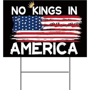 3 x No Kings in America Yard Sign, Double Sided, 12 x 18 inches, Weatherproof Corrugated Plastic with H Stakes