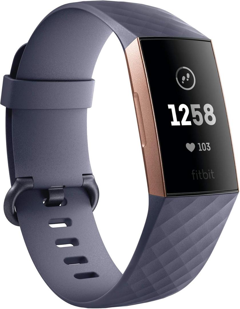 Fitbit Charge 3 Fitness Activity Tracker, Rose Gold/Blue Grey, One Size (S & L Bands Included) 
