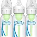 Dr. Brown's Natural Flow Anti-Colic Options+ Narrow Baby Bottle, 4 oz/120 mL, with Level 1 Slow Flow Nipple, 0m+, 3 Pack