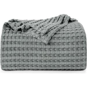 Utopia Bedding Cool Grey 100% Cotton Waffle Blanket 300 GSM [Queen - 90x90 Inch] Soft Lightweight Breathable Bed Blanket for All Season
