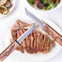 Lancici 2 In 1 Steak Knive Set, Double Blades Professional Sharp Steak Knives Wood Handle with Pairing Bamboo Knife Sheath, Unique Camping Fruit Knife Set for Meat Bbq Outdoor