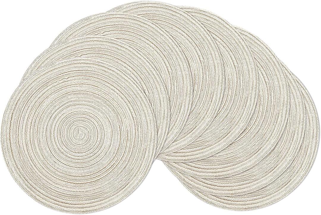 SHACOS Placemats Set of 8 Round Braided Place Mats 15 inch Washable Table Mats for Home Wedding Holiday Party (Ivory, 8)
