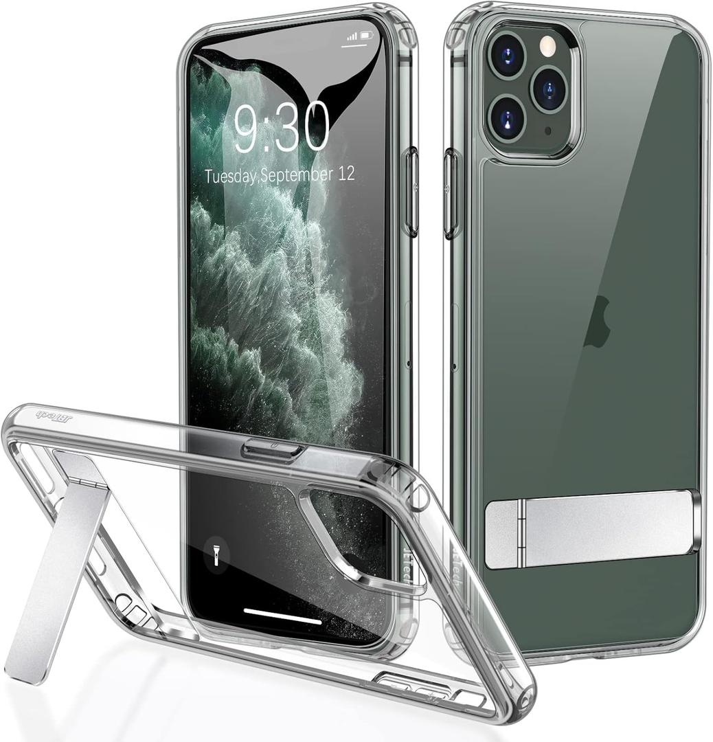 JETech Case for iPhone 11 Pro Max 6.5-Inch with Stand, Support Wireless Charging, Slim Shockproof Bumper Phone Cover, 3-Way Metal Kickstand (Clear)