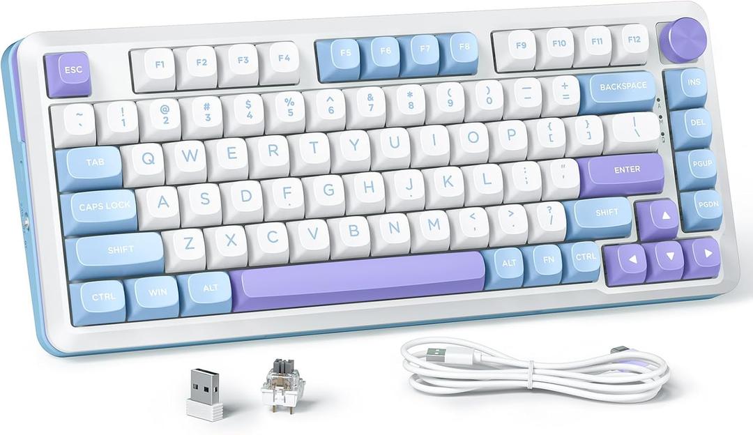 Redragon K681 Wireless Mechanical Keyboard, Gasket Mounted RGB Gaming Keyboard with Volume Knob, MDA-Profile, Pre-Lubed Linear Switches, 81 Keys 75 Tri-Mode Hot Swappable for PC/Xbox/Ps (Periwinkle)
