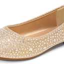 DREAM PAIRS Girls Dress Shoes Slip on Ballerina Flats for Wedding/Party (5 Big Kid, Muy-shine-gold Glitter)