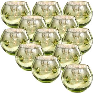 12 Pcs Green Candle Holder for Wedding Decor- Sage Green Mercury Glass Votives for Bridal Shower, Tea Party Table Centerpieces, Vintage Rustic Wedding