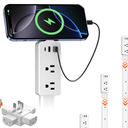 Electrical Outlet Extender Stick Black with 4Way Flat Plug | Extends 8"36" | Outlet Extender with 2AC Outlets, 2USBA & 1USBC Ports | Socket Expander Access HardtoReach Outlets Bed Sofa Behind