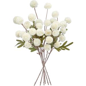 Pompon Mum Artificial Flowers, 6pcs Faux Silk Long Stem Flowers Bulk Fake Mini Chrysanthemums for DIY Bouquet Centerpieces Wedding Fillers Arrangements Shower Home Decorations (Ivory)