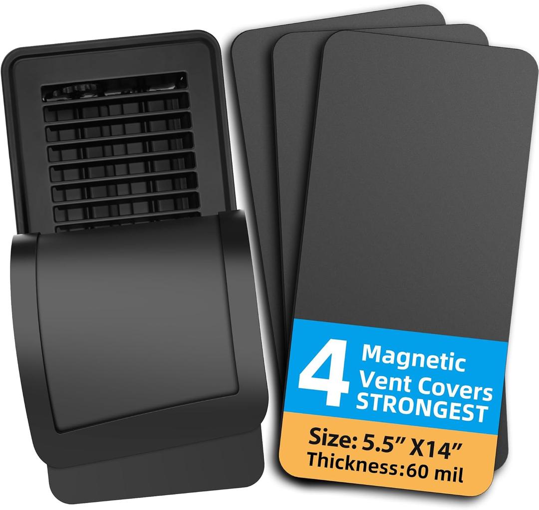 Magnetic Vent Covers (4-Pack) for Complete Sealing of Residential Standard Floor Vent Covers 5.5" X 14" for Floor Wall and Ceiling Vent Covers RV Residential HVAC and Air Conditioning Vents Black