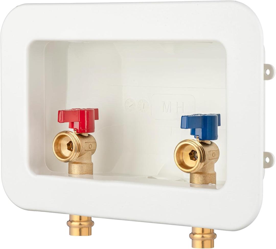 (1 Pack) Lidertik Washing Machine Outlet Box Press with Center Drain, Inlet 1/2 inch Press connect x Outlet 3/4 inch NH Thread LI-XYJH-560-LK