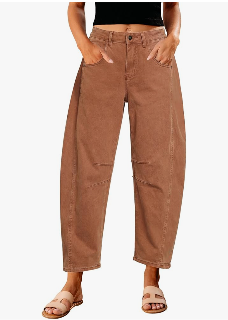 GRAPENT Barrel Jeans for Women Trendy High Waisted Wide Leg Baggy Cropped Relax Fit Stretch Denim Trouser Ankle Pants, size Small