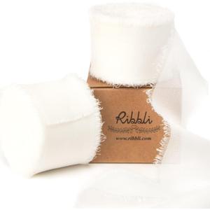 Ribbli White Chiffon Ribbon 1-1/2 inch x 20 Yard Handmade Fringe Chiffon Silk Ribbon, White Ribbon for Wedding Invitations, Bridal Bouquets Wrapping, Flower Arrangement Decoration