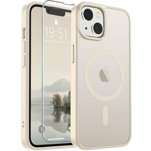 SUPFINE Magnetic for iPhone 14 Case & iPhone 13 Case (Compatible with MagSafe)(Military Grade Drop Protection) Slim Translucent Matte Shockproof Phone Cover,Antique White