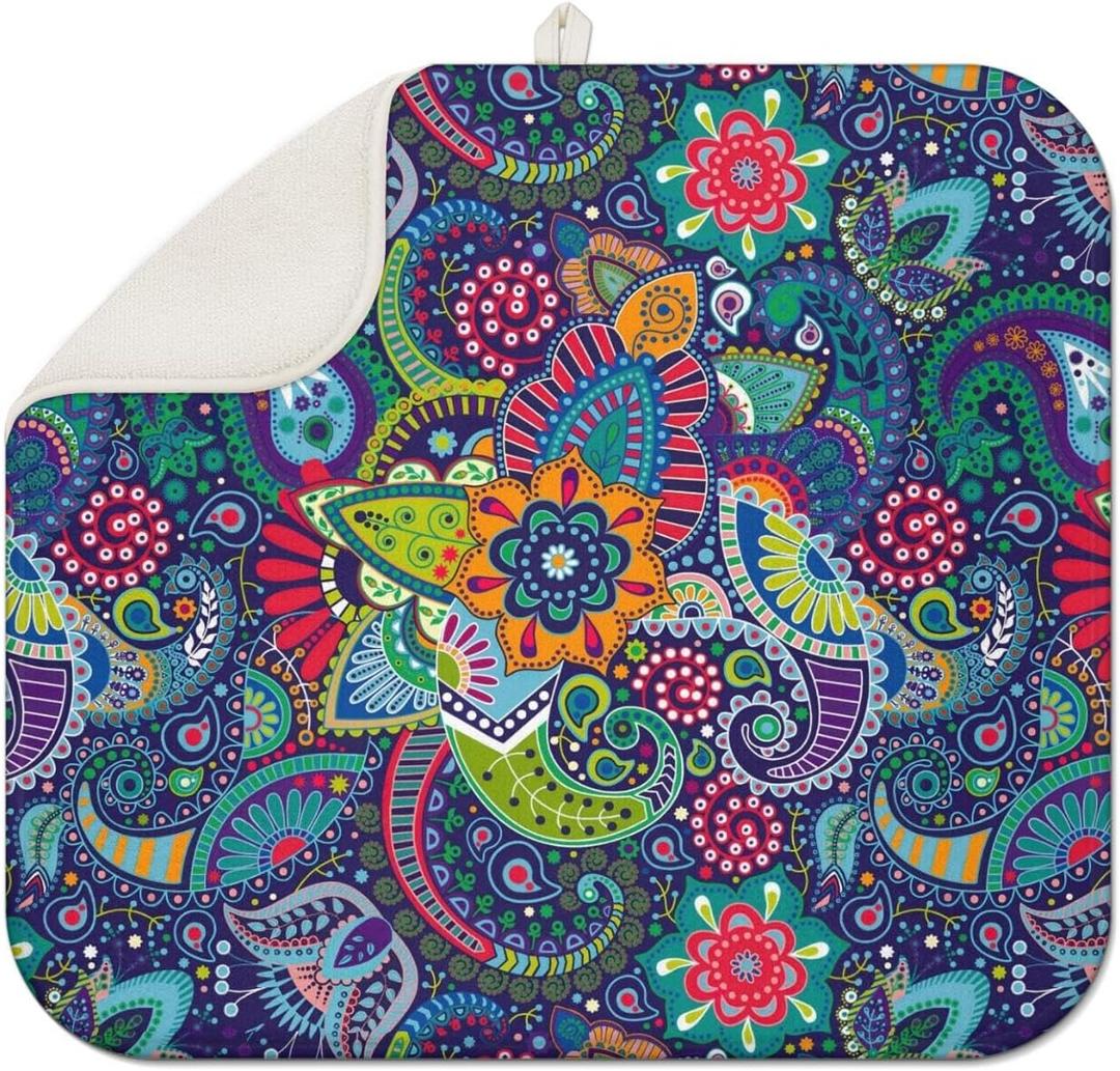 Dish Drying Mat for Kitchen Counter Absorbent Reversible Microfiber Drying Mats Pad for Countertops Extra Large 16"x18"