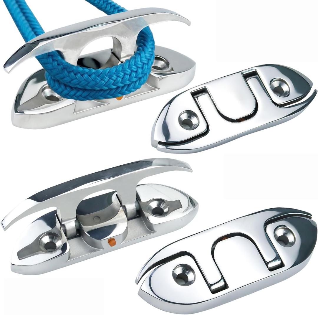 Folding Boat Cleat 4-1/2", Boat Cleat 316 Stainless Steel, Flip Up Dock Cleat for Deck and Boat with Fastener, Marine Folding Rope Cleat