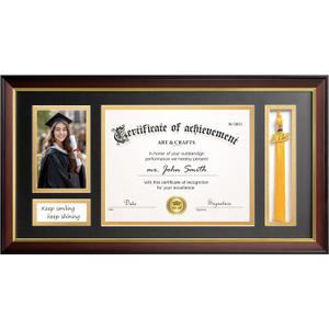 Yaetm 11x22 Diploma Frame with Tassel Holder for 8.5x11 Certificate Document & 4x6 Photo with High Definition Glass, Black Mat Over Gold Acid-free Mat, Mahogany Graduation Frame 2025