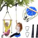 Disc Swing for kids Tree Swing Set Accessories Rope Swing Adjustable Swing Set With Monkey Bars 1 Carabiner 2 Added Hanging Straps 3IN1 Heavy Duty Swingset for Zipline Outdoor Backyard Playground Blue
