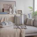 Cethom Navy Blue Boho Lumbar Throw Pillow Covers 12x20 Inch Set of 2, Stripe Textured Decorative Couch Pillow Cases for Bed, Sofa, Living Room, Bedroom, Farmhouse Home Accent Cushion Covers