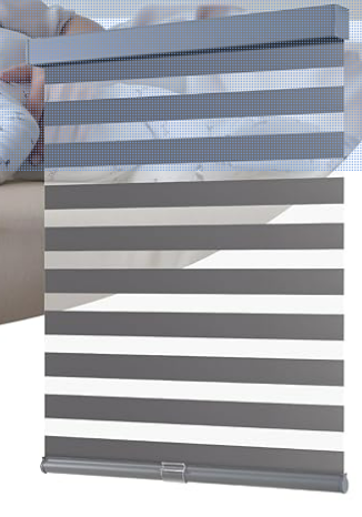 AOSKY Cordless Zebra Blinds for Windows Pull Down Roller Window Shades Dual Layer Light Filtering Privacy for Day and Night, Free-Stop Door Shades for Home Easy to Install (50" W X 72" H, Grey)