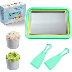 Mini Rolled Ice Cream Maker, Frozen Yogurt Rolls Tray, Instant Cold Plate Ice Cream Maker, Homemade DIY Smoothies, Ideal for Family Activities, Mint Green