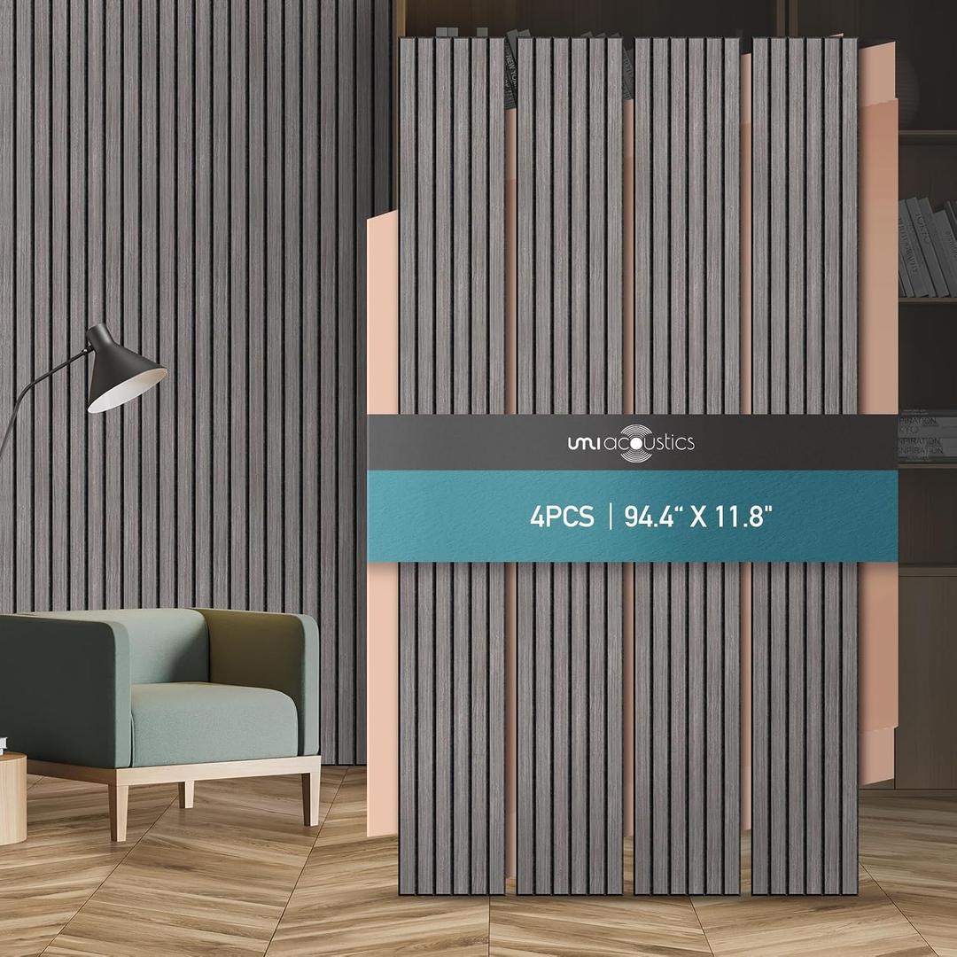 UMIACOUSTICS 4 PCS 3D Acoustic Wall Panels, 94.4 x 11.8 Decorative Sound Proof Panels for TV Background, Home Hotel Office Wall, Ceiling, Grey