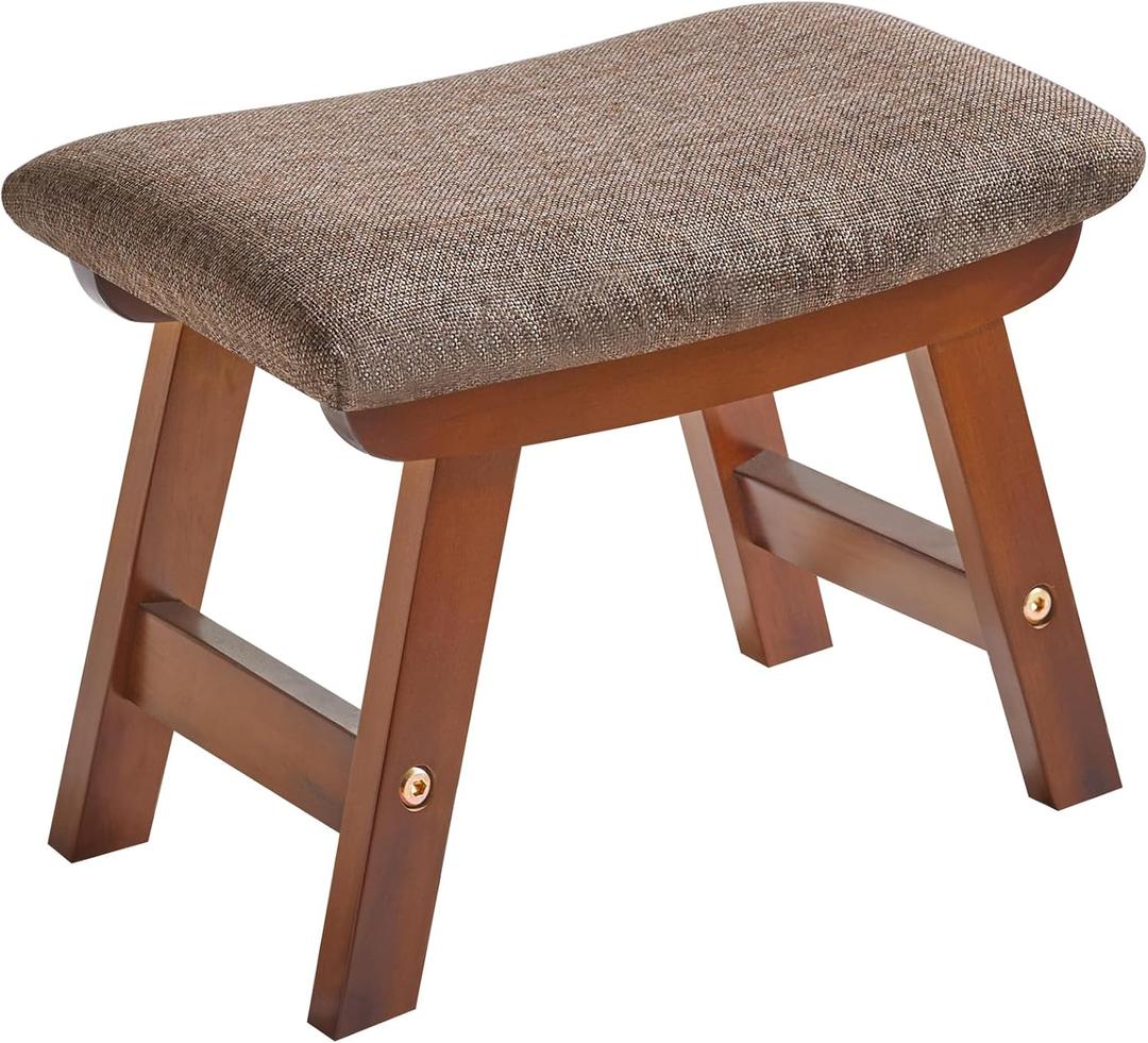 Wooden Step Stool for Kids and Adults, Ottoman Foot Rest Small Foot Stool Ottoman for Bedroom Living Room and Kitchen 15.8x10x11.4 inch (Brown Cover+Brown Legs) YD-1359