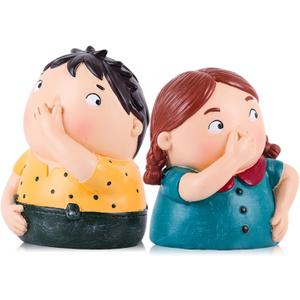 Funny Bathroom Decor Boy and Girl Holding Nose Statue Set,Humorous Toilet Shelf Decor,Cute Conversation Starter Figurines,Unique Gag Gift for Housewarming,4.3-Inch Tall (Yellow Blue)