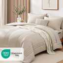 Monbix Queen Comforter Set - 7 Pieces Beige Bed in a Bag Queen Bedding Sets with Comforters, All Seasons Comforter Bed Set with Sheets, Pillowcases & Shams