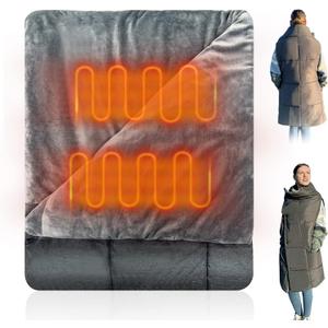 FlyfreeU Portable USB Heated Blanket, 3 Heat Settings Wearable Heated Blanket Throw 3 Hrs Auto Off, Overheat Protection Soft USB Heating Blanket Wrap Machine Washable, Grey (Power Supply Not Included) (Gray)