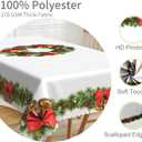 70x108inches Holly Leaves Wreath Rectangle Tablecloth Red Poinsettia Wreath White Table Cloth Polyester Fabric Table Covers for Christmas New Year Winter Holiday Party Outdoor Indoor Decors