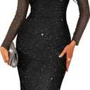BeryLove Womens Sparkly Off Shoulder Formal Wedding Guest 2026 Cocktail Mesh Sequin Dress (Medium, Black)