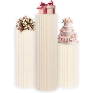 Foldable Cylinder Pedestal Stand for Parties 3pcs Columns Pedestal Display Stands Round White Cylinder Column Table Roman Pillar for Wedding Birthday Baby Shower Party Decor, (31.5" H, 23.6" H, 15.7" H x 11.8" D) 