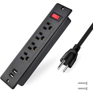 USB Power Strip Recessed Power Socket Mountable Outlet Extender Multiple Protection 4 Outlet 2 USB Built in Conference Desk Workbench
